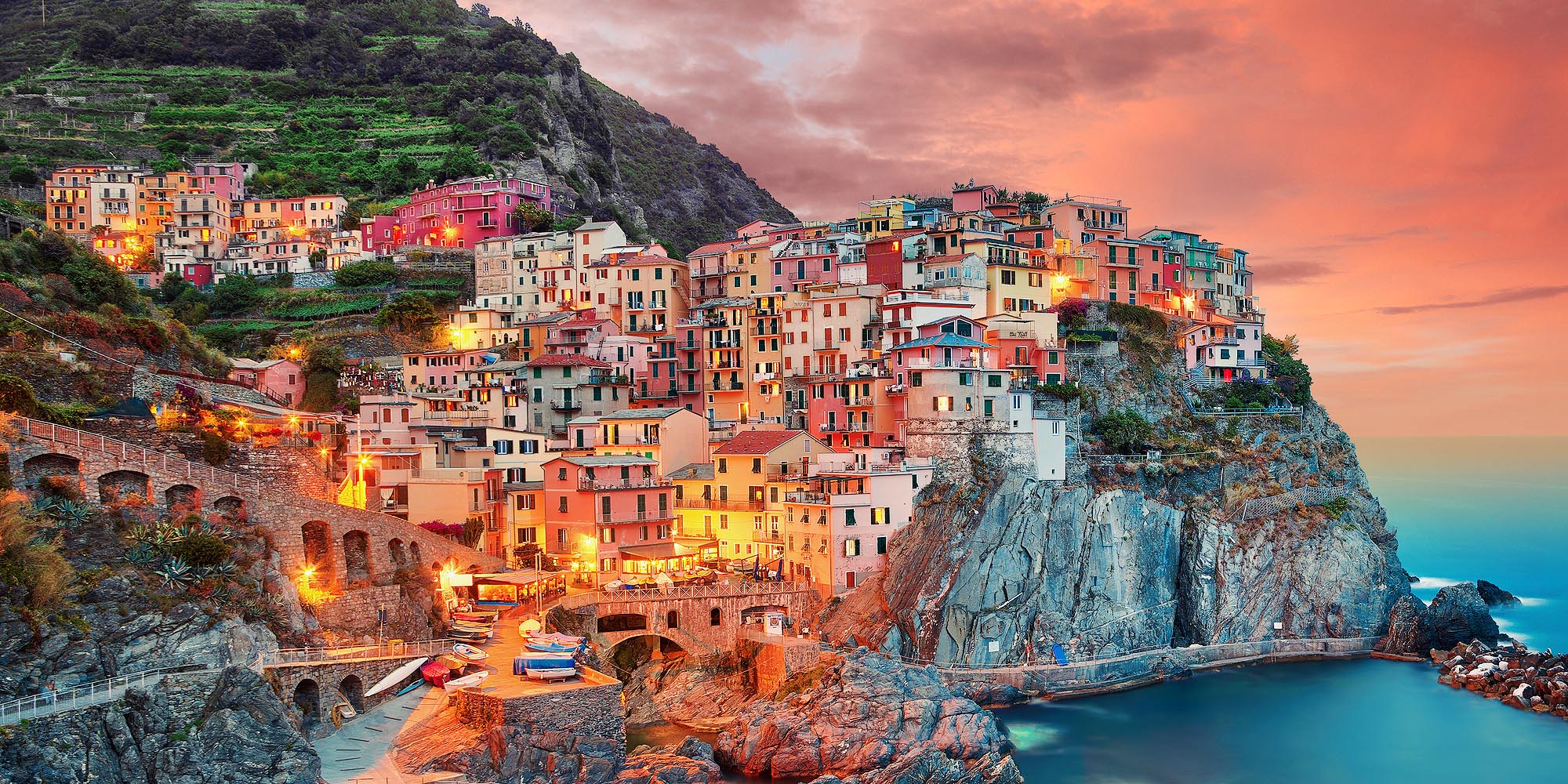 Manarola Village on Cliff in Italy